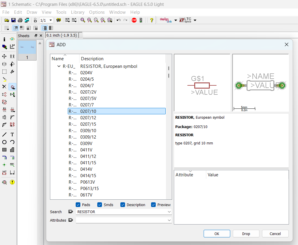 Výber súčiastky - ADD okno