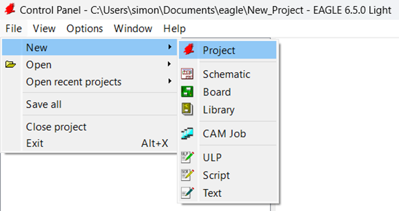 File > New > Project menu