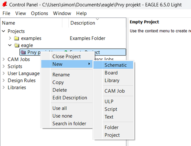 Context menu - New > Schematic